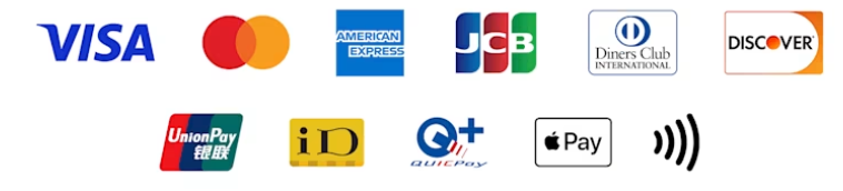 対応クレジットカード：VISA・Mastercard・AMEX・JCB・Diners・Discover・UnionPay・iD・QUICPay・ApplePay